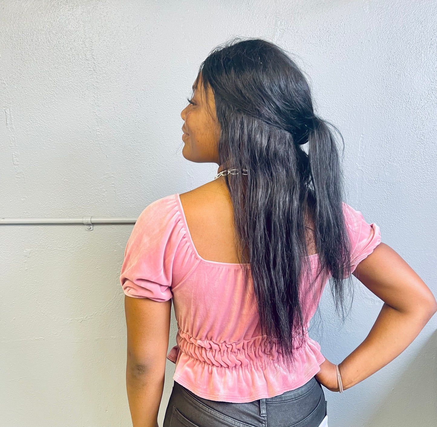 HYFVE- Mauve Velvet Off Shoulder Top