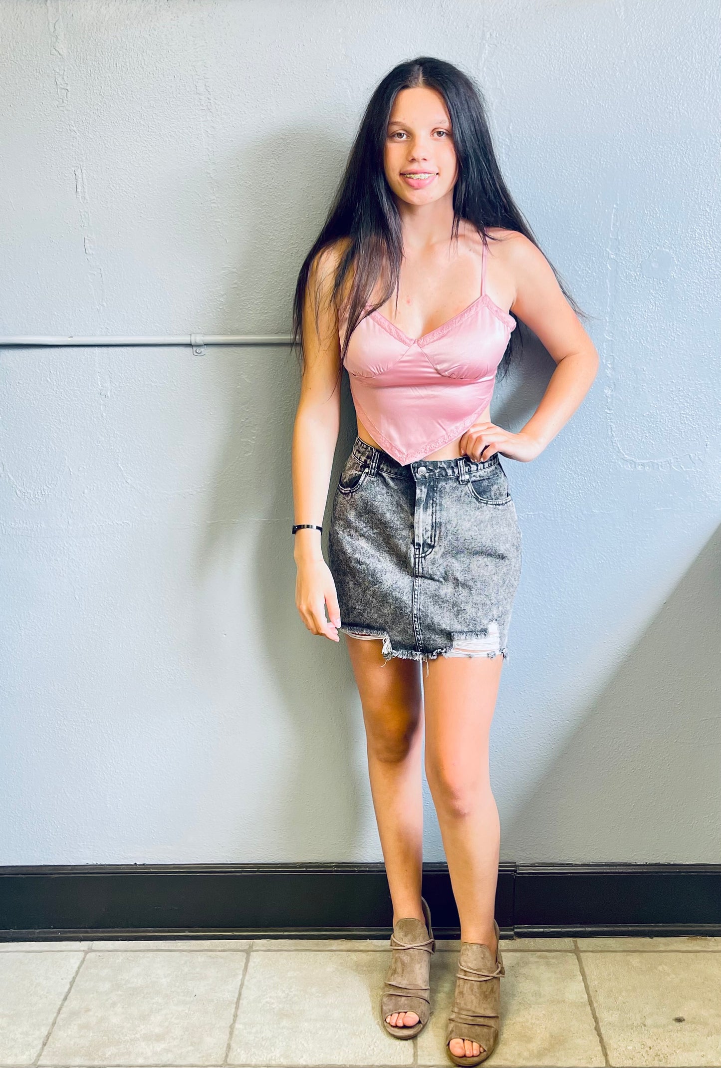 HYFVE- Distressed Denim Mini Skirt