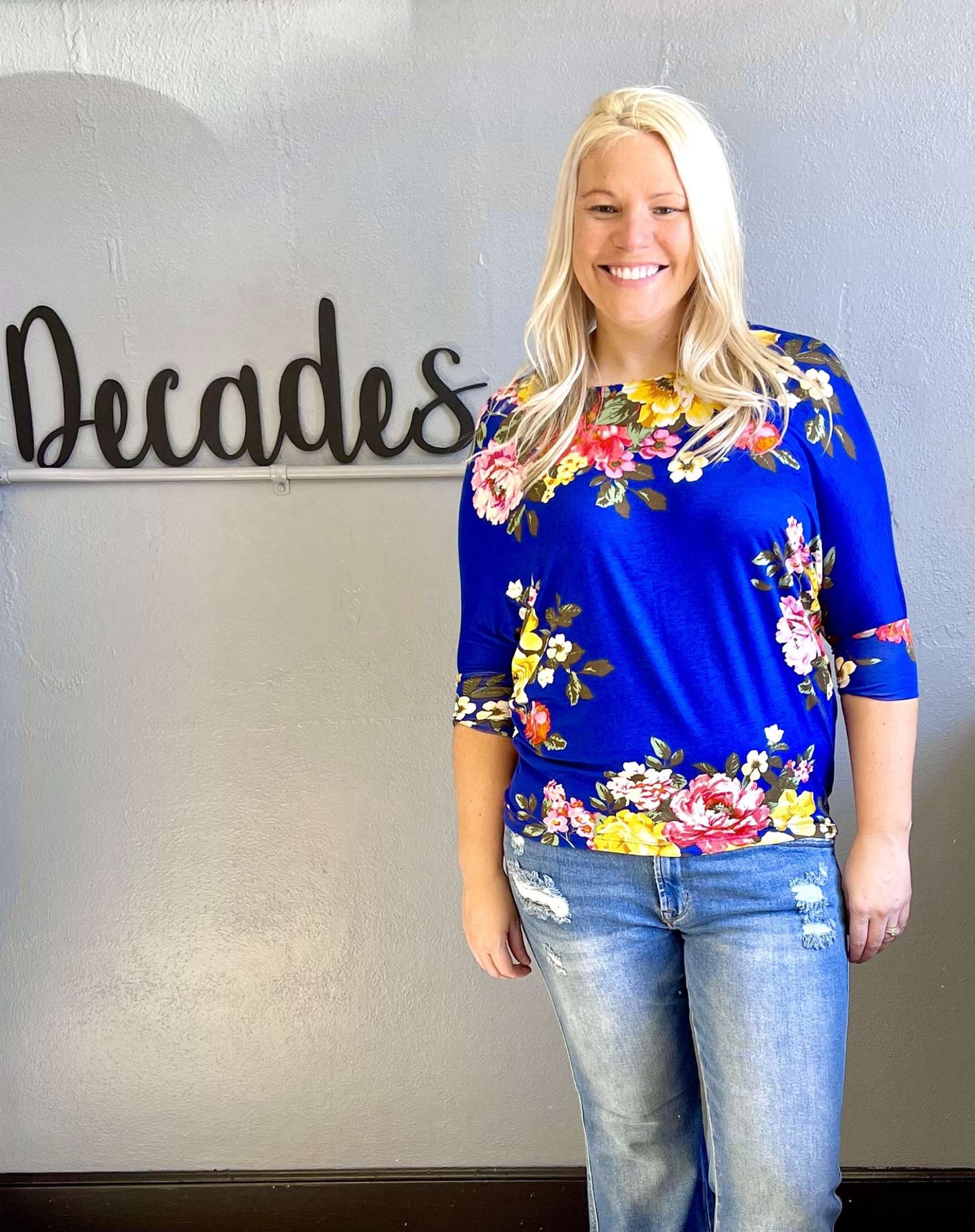 STACCATO- Boat Neck Dolman Sleeve Floral Top