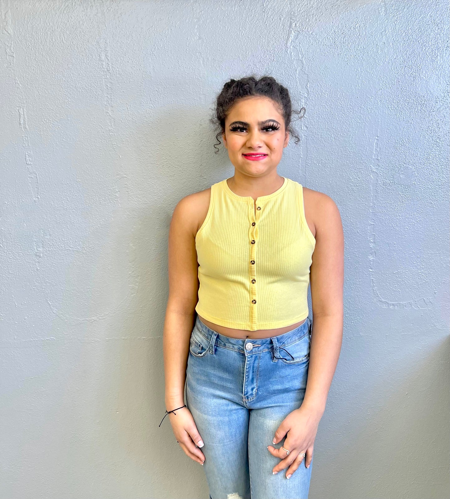 DOUBLE ZERO- Button Front Crop Tank