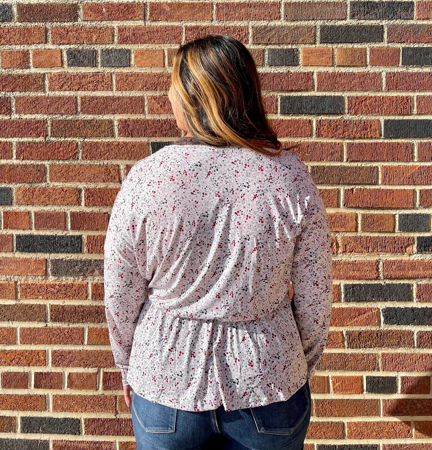 WHITE BIRCH- LS Floral Print Knit Top