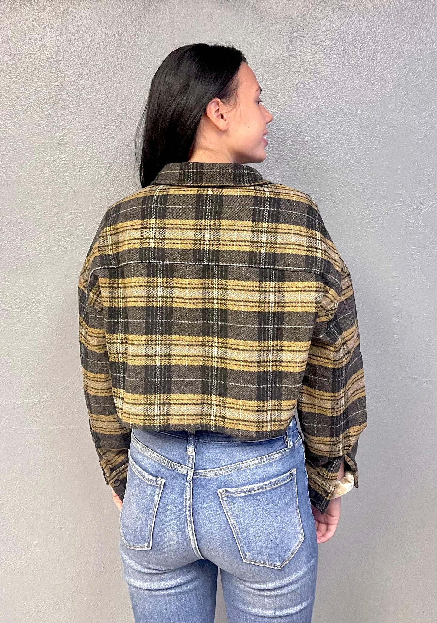 DOUBLE ZERO- Plaid Button-Up Crop Jacket