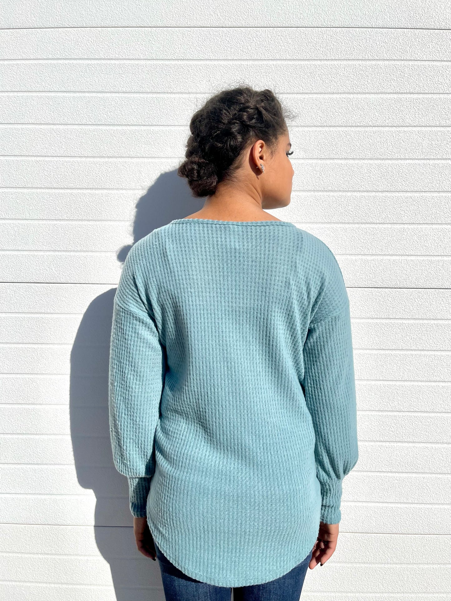 ACTING PRO- Solid Long Sleeve Waffle Top