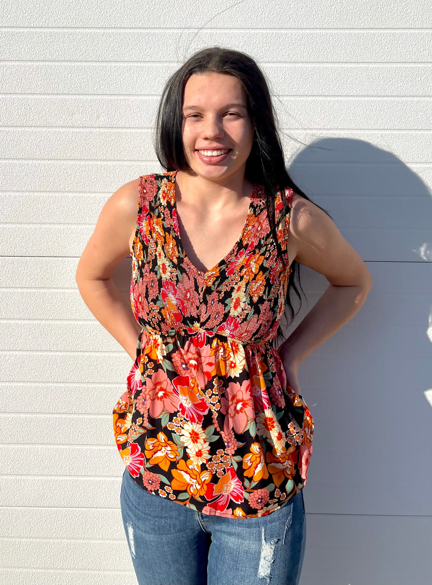 STACCATO- Smocked Bodice Peplem Top