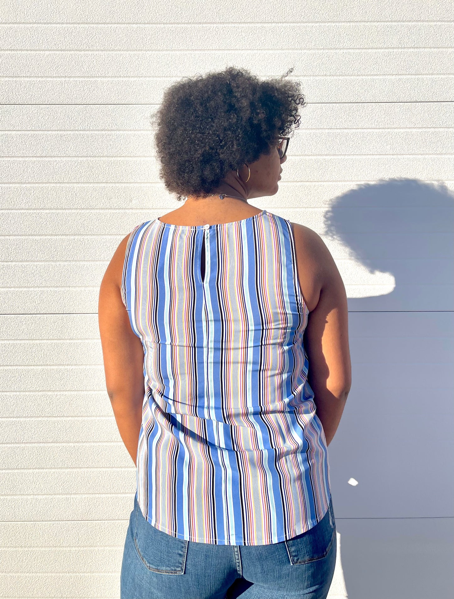 STACCATO- Aqua Stripe Tank w/ Keyhole