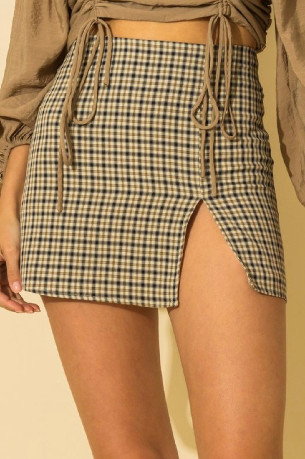 HYFVE- Plaid Mini Skirt w/ Slit