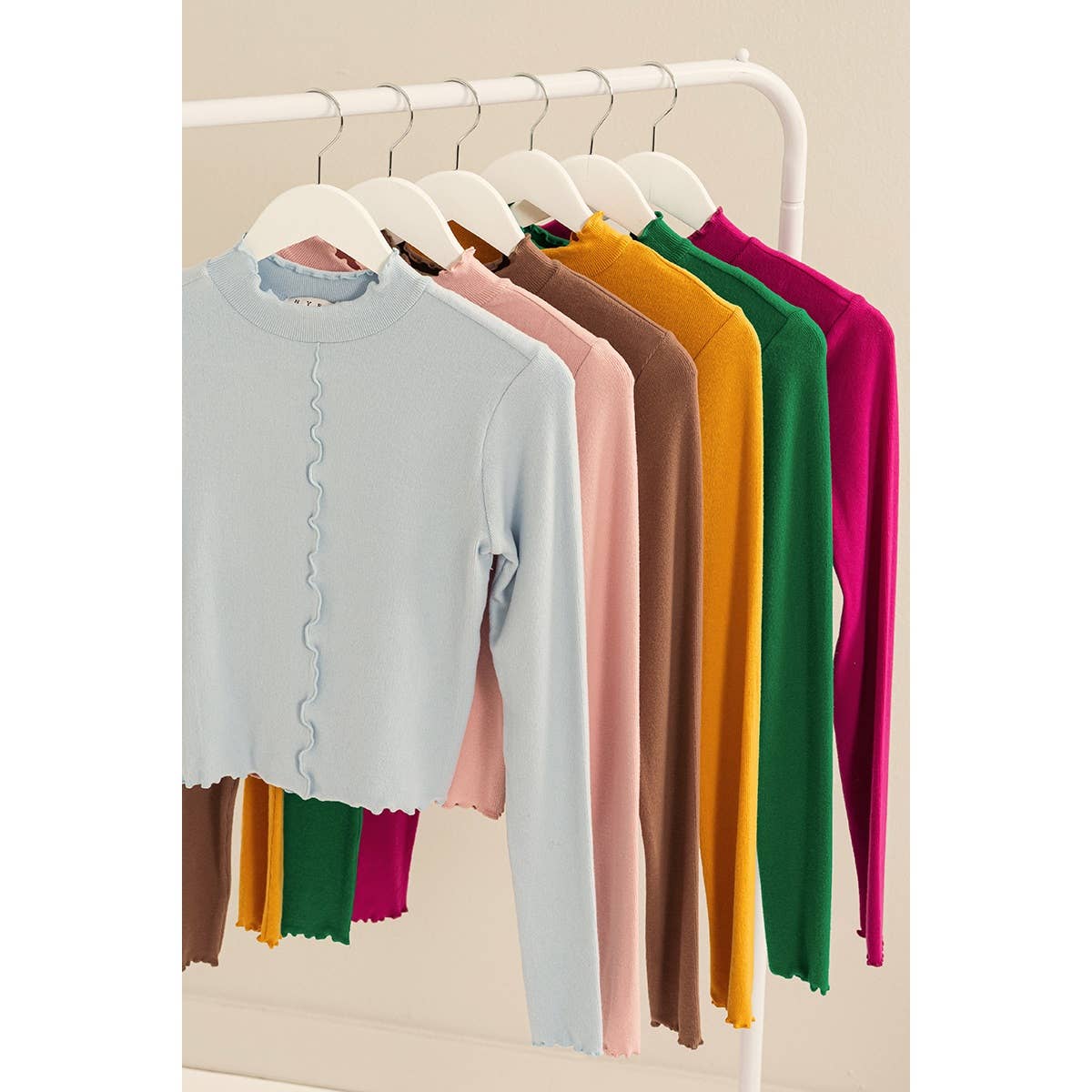EFFORTLESS STYLE RIBBED KNIT HIGH NECK TOP: BLUE / L