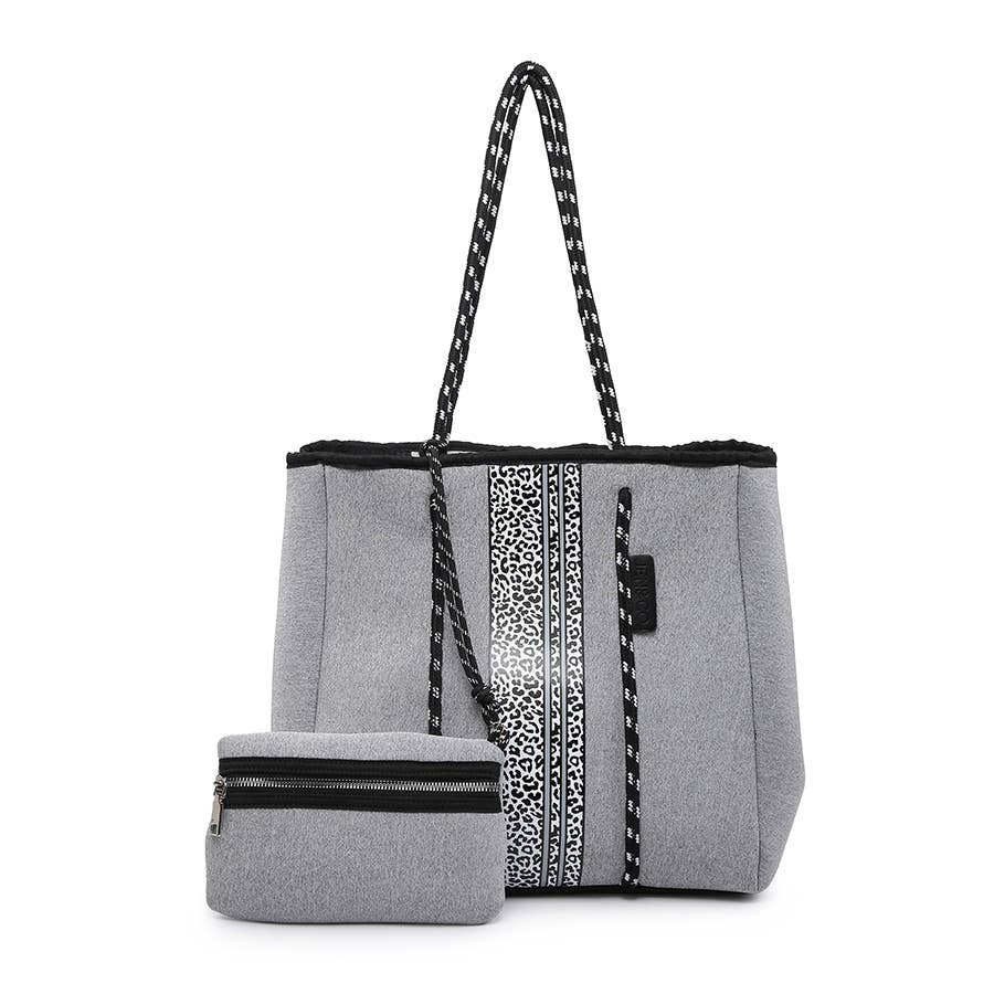 JEN AND CO-Meribella Printed/Striped Neoprene Tote