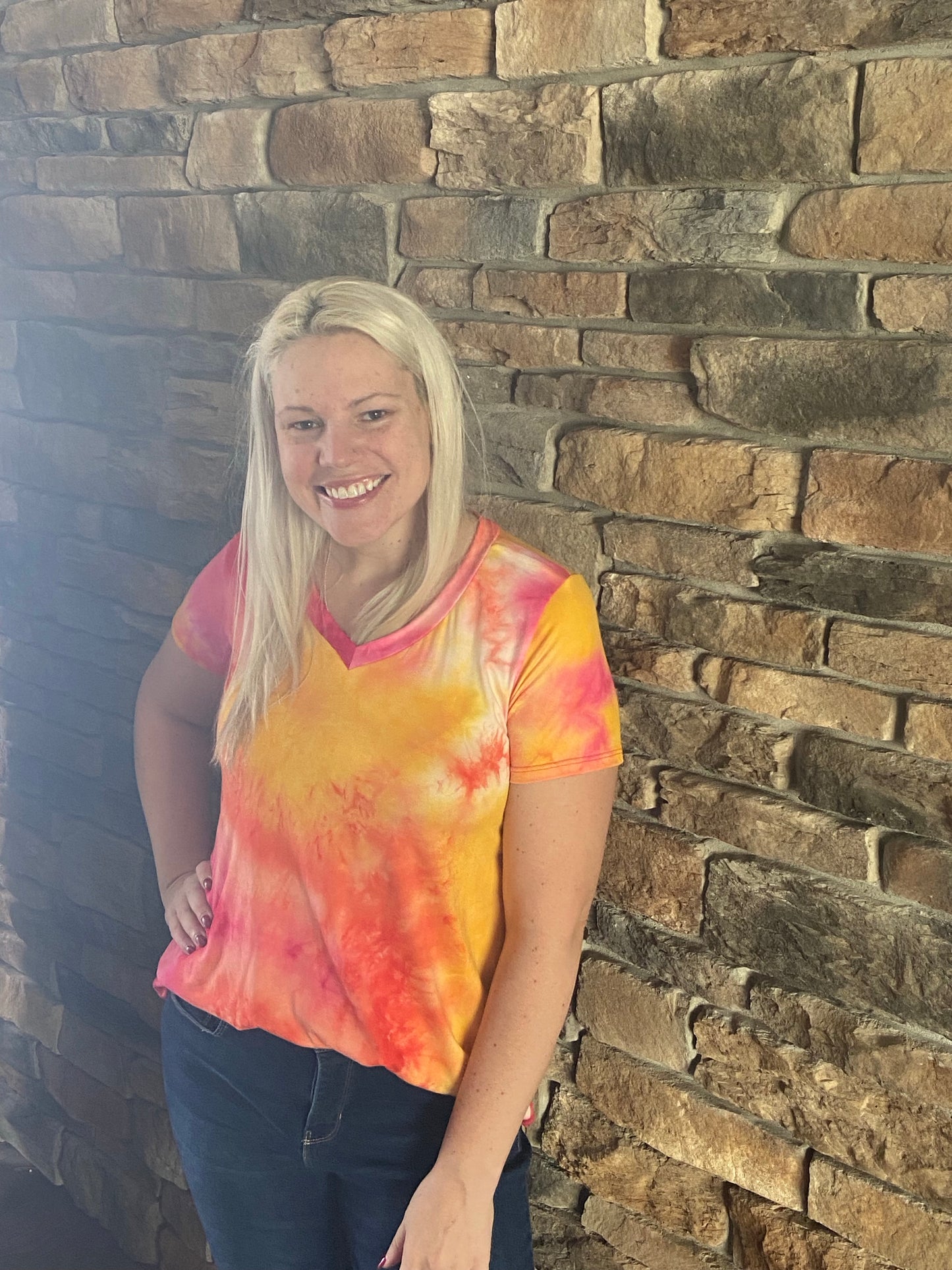 HEIMISH USA- Tie-Dye Short Sleeve V-Neck Top