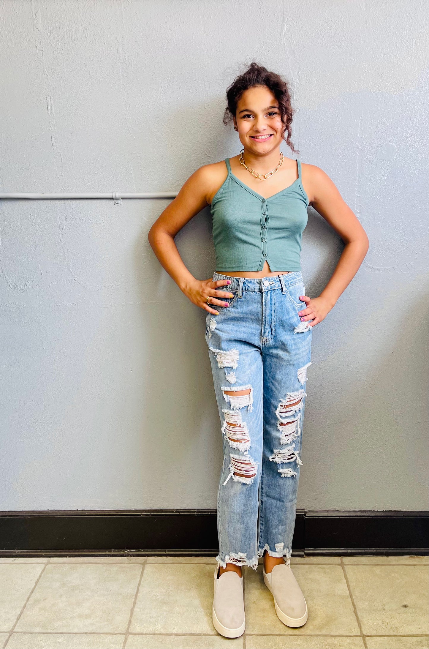 DOUBLE ZERO- Button Down Crop Cami Top