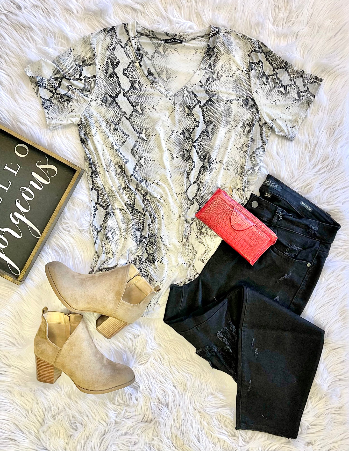 HEIMISH USA- Snake Print V-Neck Top