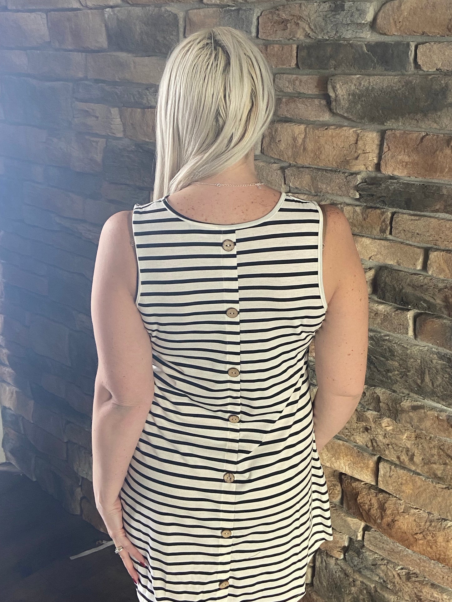 HEIMISH USA- White & Black Stripe Sleeveless Dress