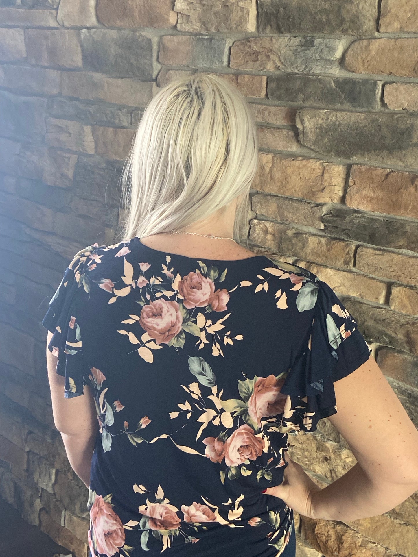 HEIMISH USA- Navy Floral Blouse w/ White Detail