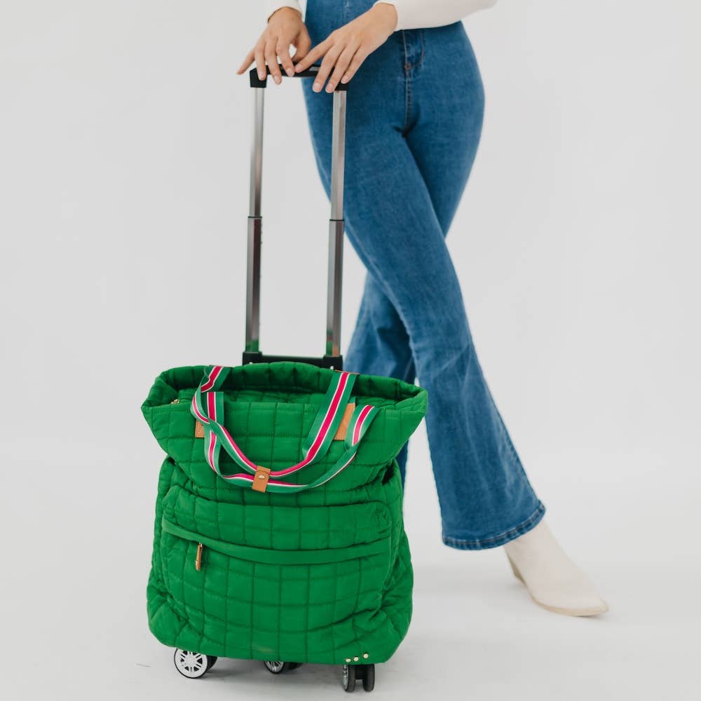 Tenley Quilted Tote Roller Bag: Emerald