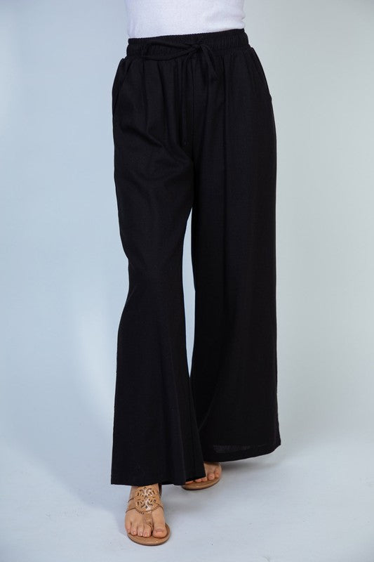 WHITE BIRCH- Black High Waisted Solid Knit Pants