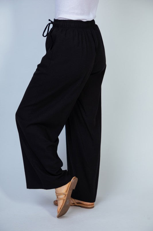 WHITE BIRCH- Black High Waisted Solid Knit Pants