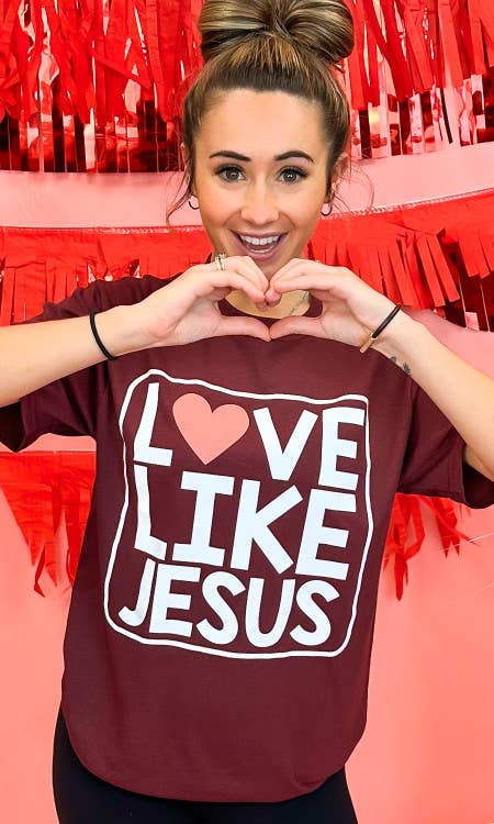 Maroon Love Like Jesus Graphic T-Shirt: AS