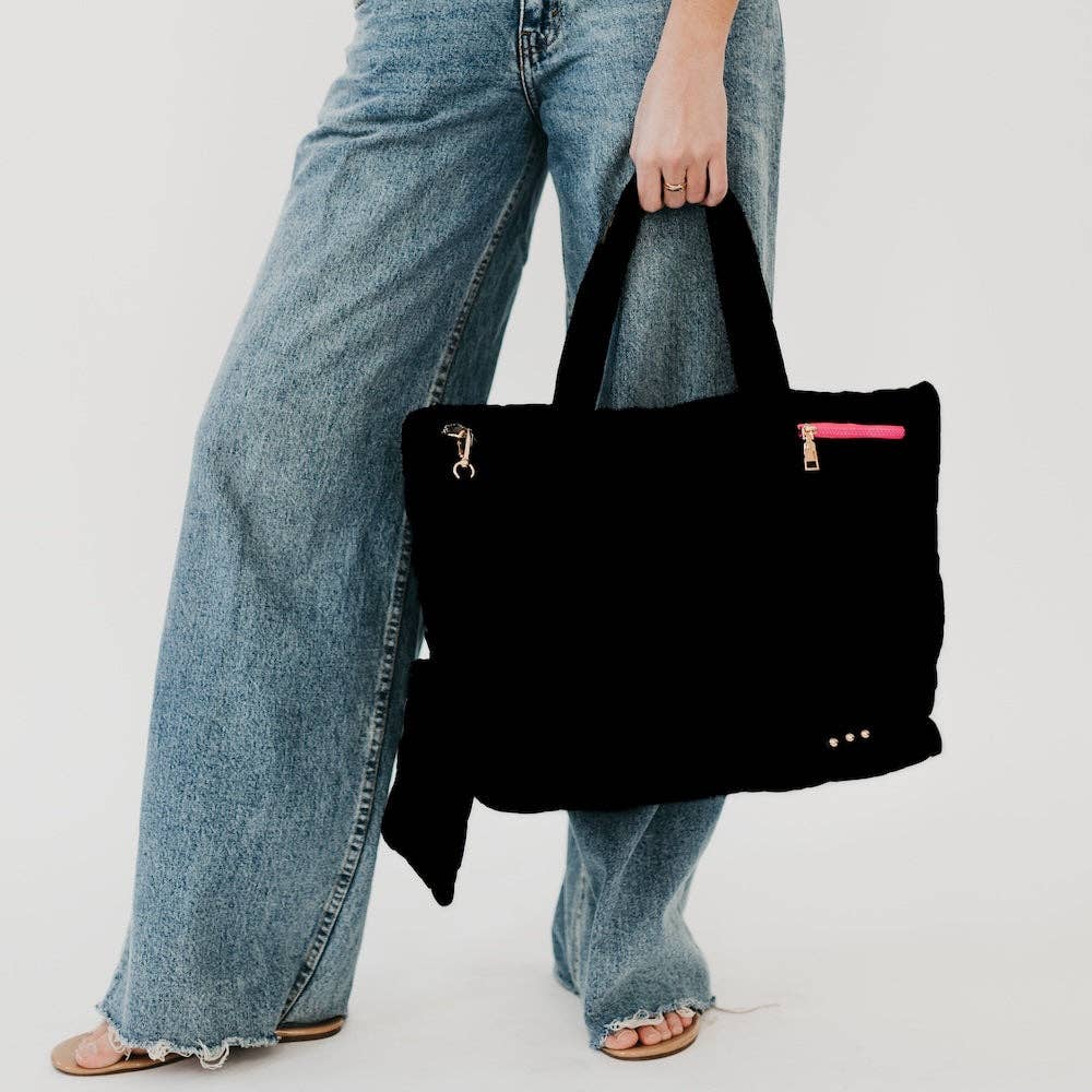 Presley Puffer Quilted Tote Bag With Pouch: Pink Floral