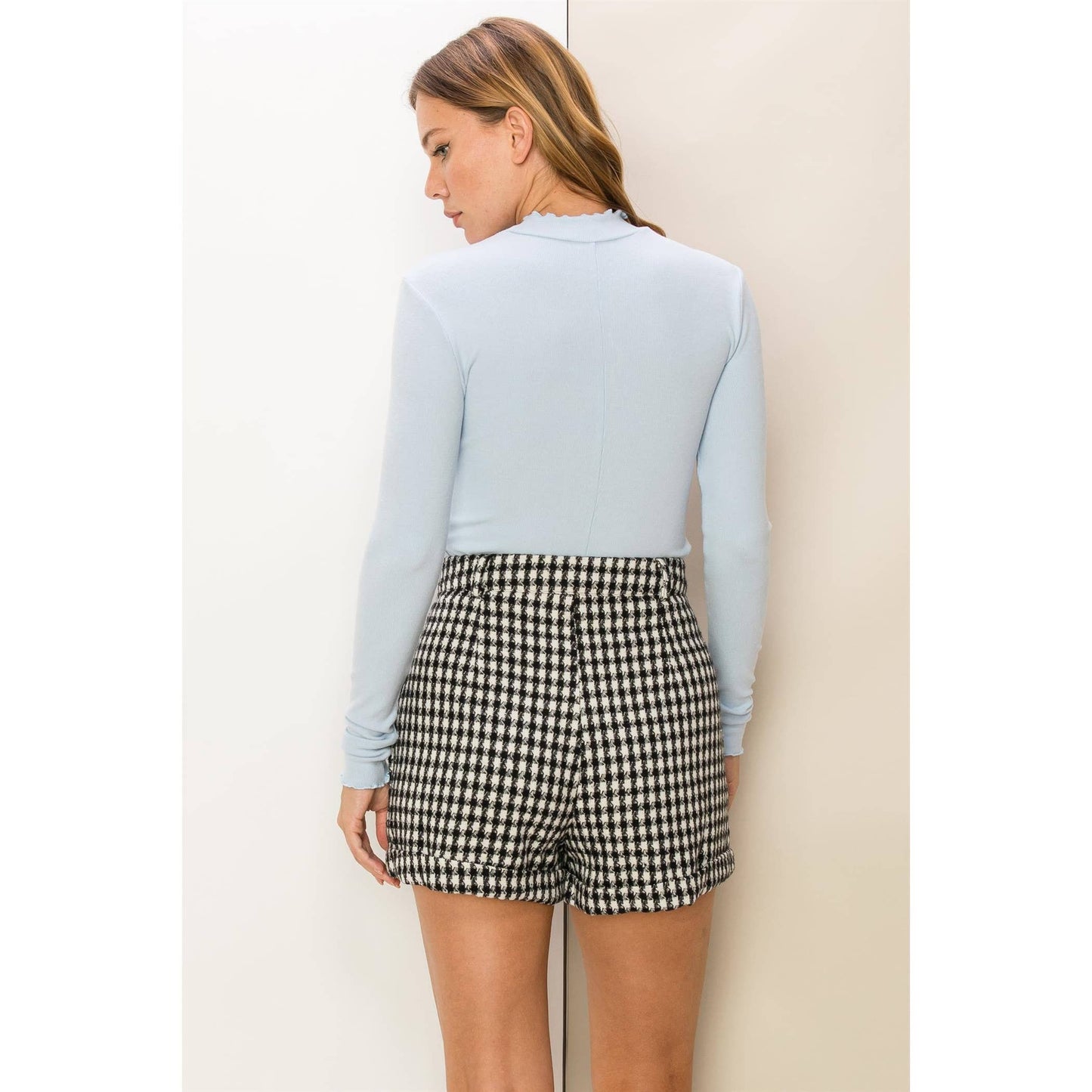 EFFORTLESS STYLE RIBBED KNIT HIGH NECK TOP: BLUE / M