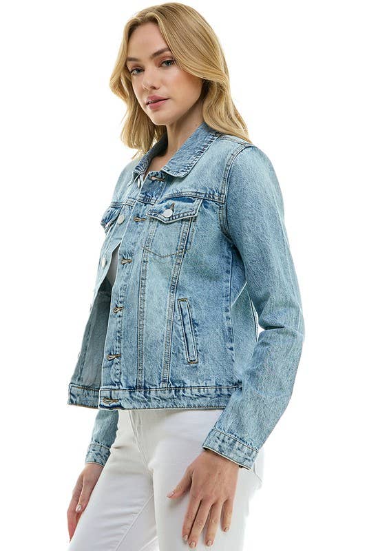 LADY CASUAL COTTON DENIM JEAN JACKET (OPEN PACK): 100% Cotton / L / Light Blue