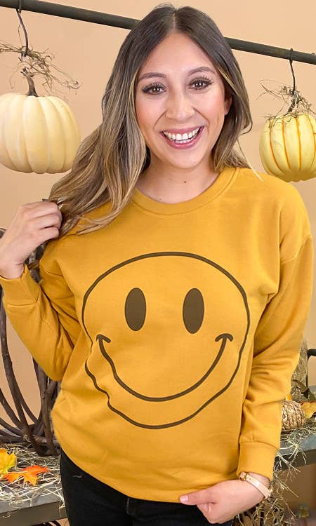 Fall Smiley Graphic Sweatshirt: AM