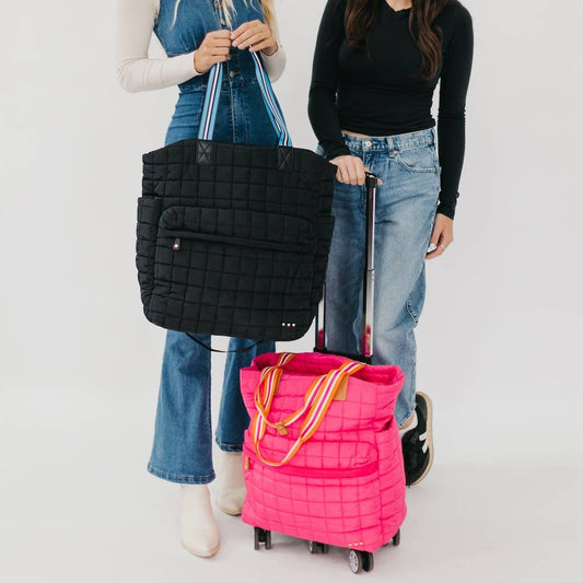 Tenley Quilted Tote Roller Bag: Black