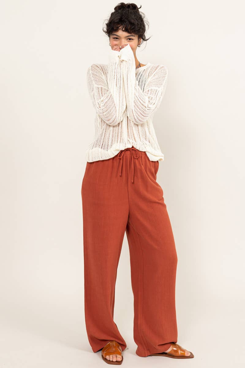 DZ24C153-LINEN WIDE LEG PANTS: M / CREAM