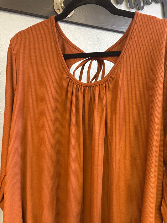 White Birch- Ribbed LS Top W/ Black Keyhole & Tie