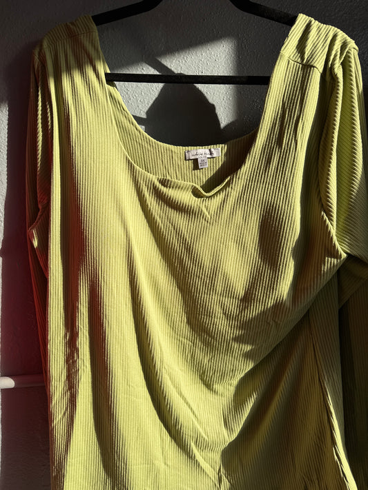 White Birch-Square Neck Ribbed Knit Top W/ Removable Bra Pads