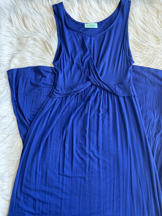 AD Blue Deep V Neck Front Twisted Dress