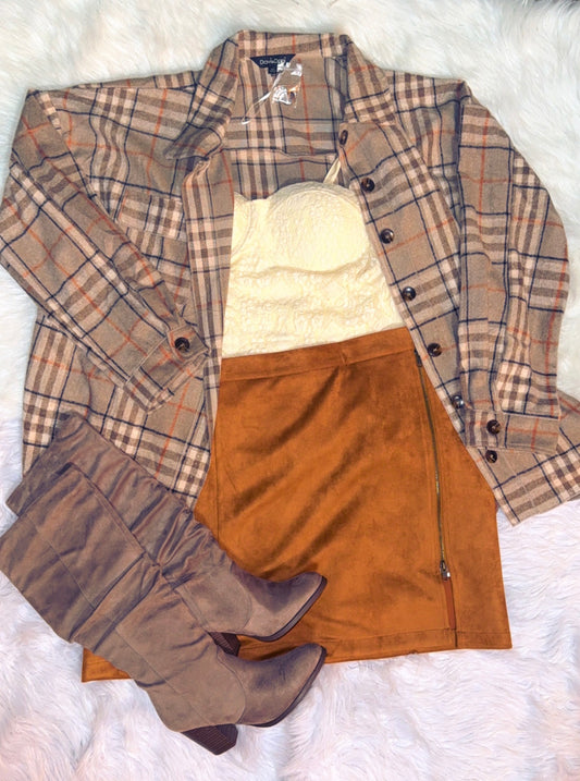 White Birch- Faux Suede Mini Skirt