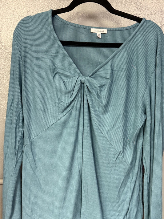 White Birch-V-Neck Gathered Detailing LS Knit Top