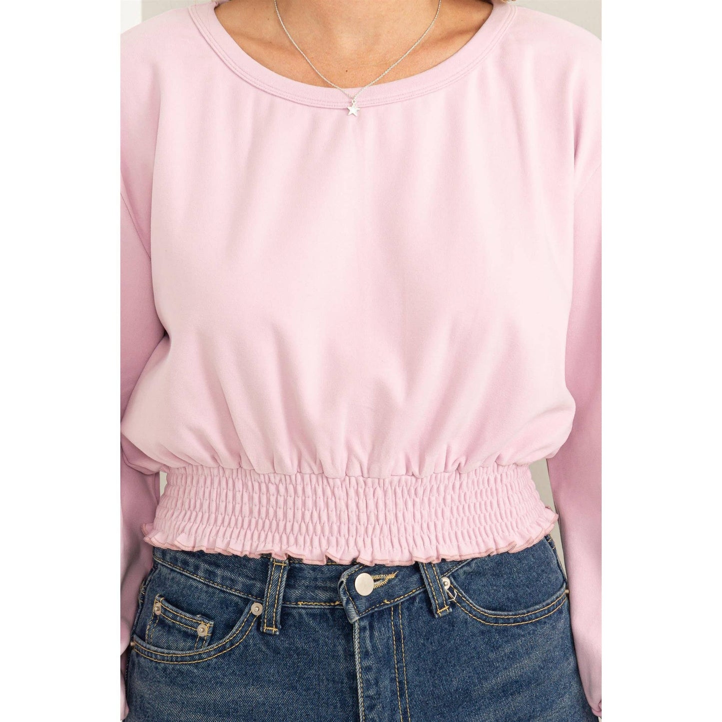 HERE TO WOW BRUSHED KNIT SMOCKED CROP TOP: LAVENDER / M
