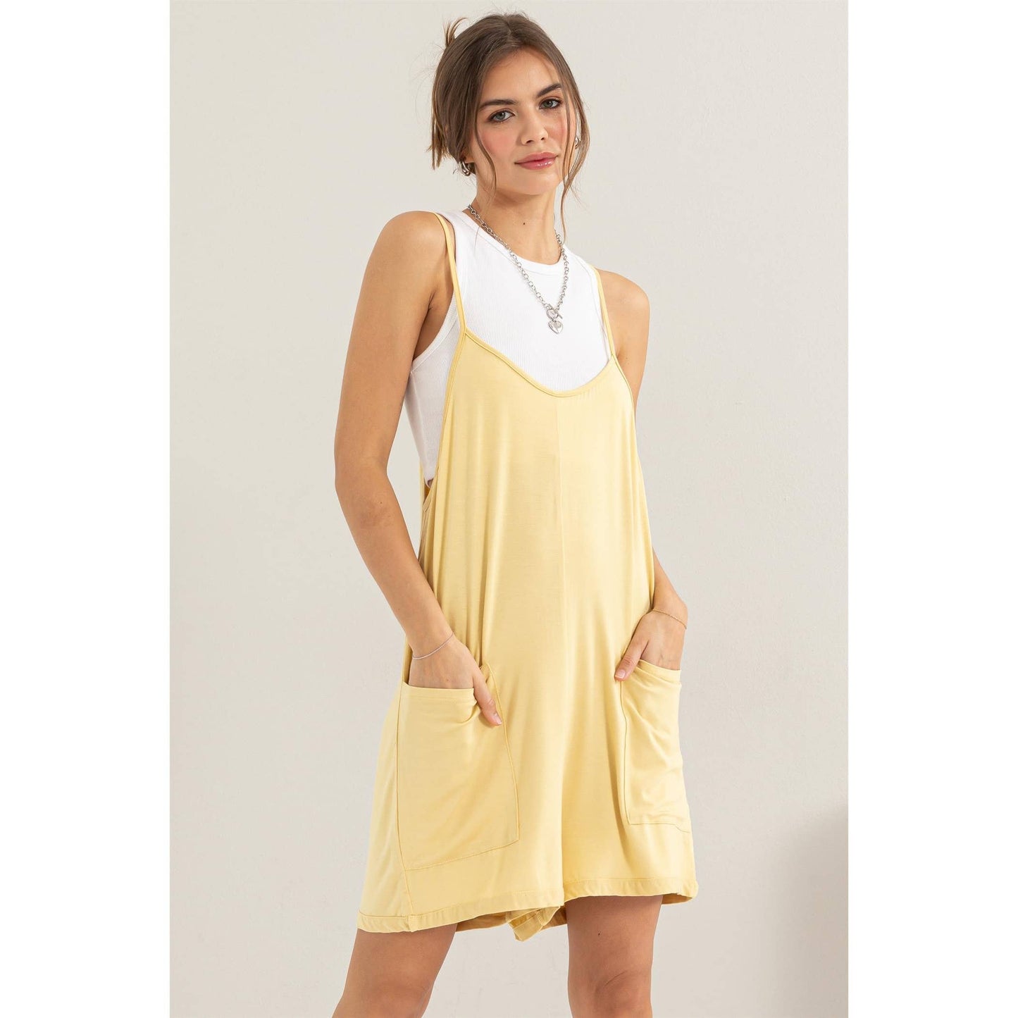 HF24E140-PATCH POCKET JERSEY ROMPER: PAMPAS YELLOW / M