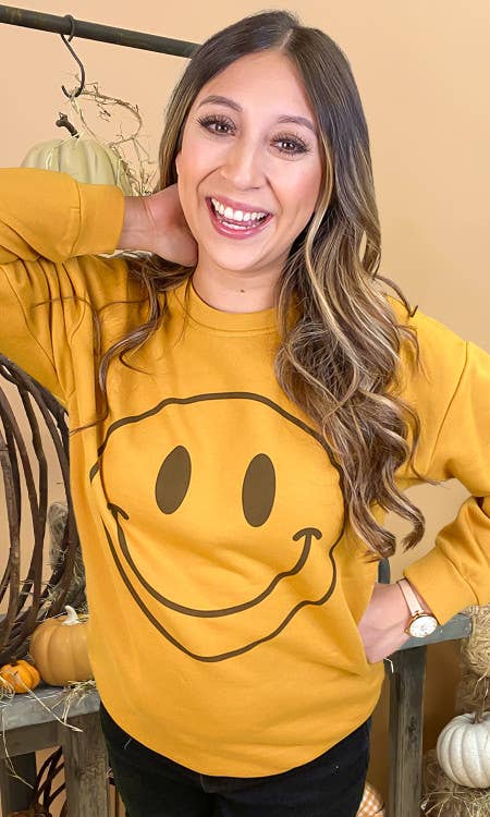 Fall Smiley Graphic Sweatshirt: XL
