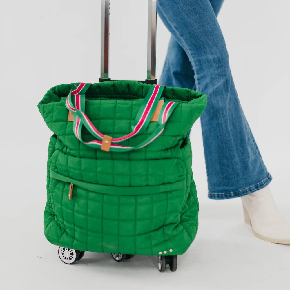 Tenley Quilted Tote Roller Bag: Emerald