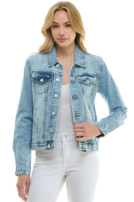 LADY CASUAL COTTON DENIM JEAN JACKET (OPEN PACK): 100% Cotton / M / Light Blue