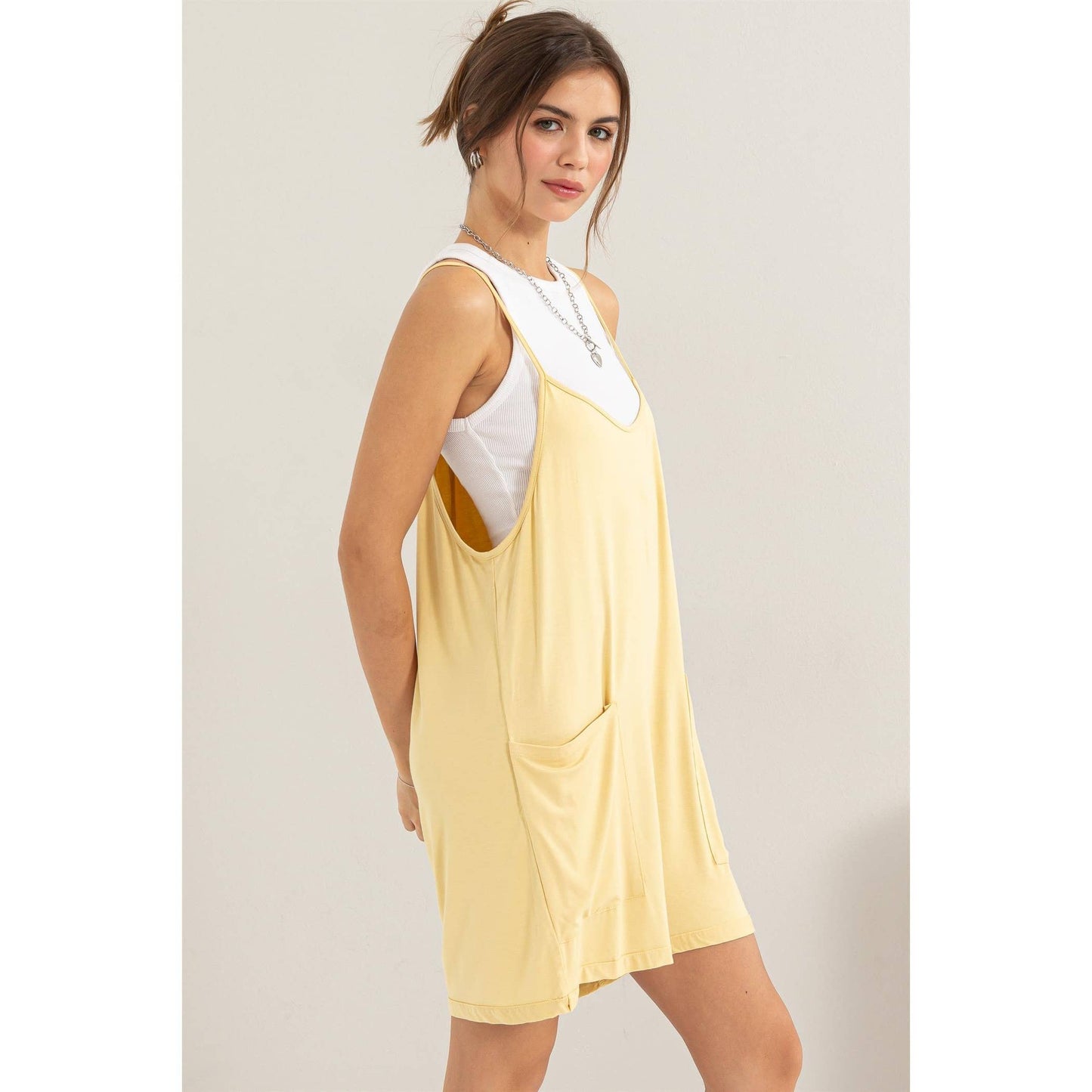 HF24E140-PATCH POCKET JERSEY ROMPER: PAMPAS YELLOW / M