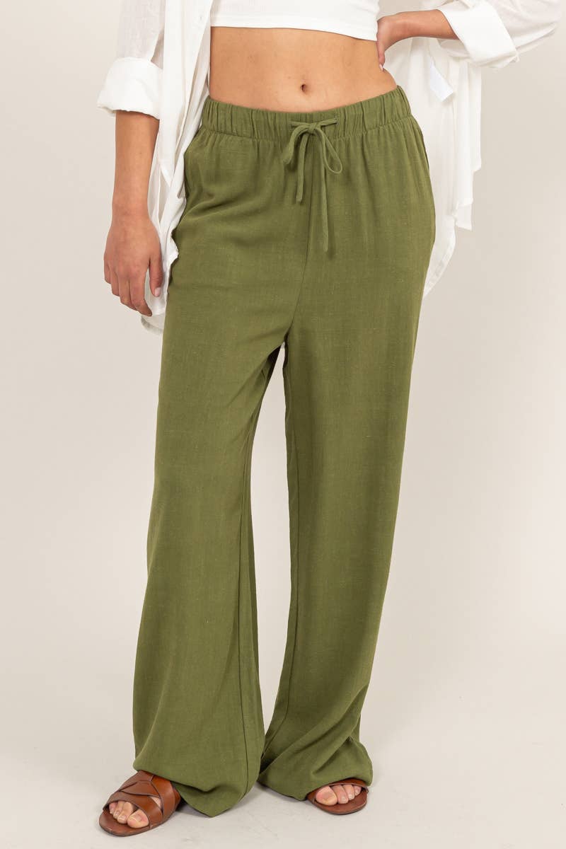 DZ24C153-LINEN WIDE LEG PANTS: M / CREAM