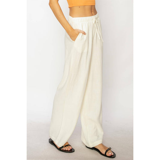 DZ24C153-LINEN WIDE LEG PANTS: S / CREAM