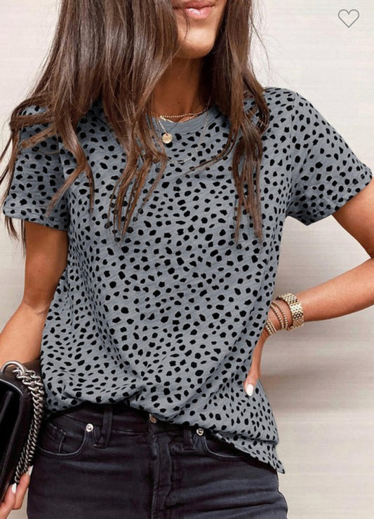 KENTCE- Cheetah Print O-neck Short Sleeve T Shirt