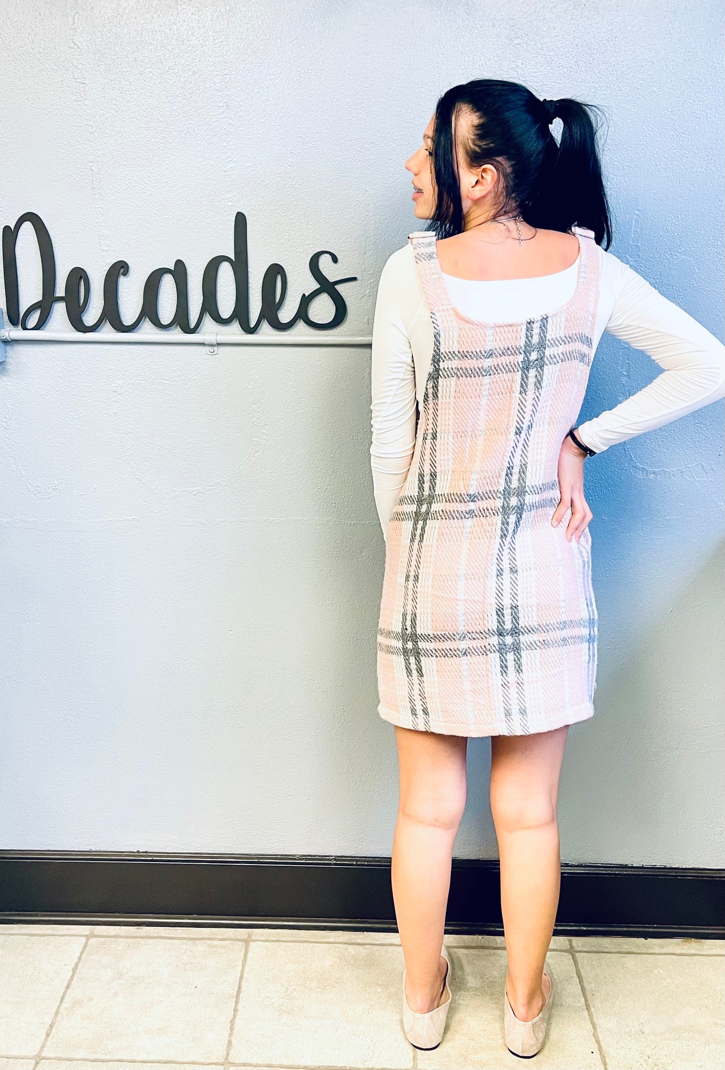 PAPER CRANE- Checkered Jacquard Fabric Overall Dress