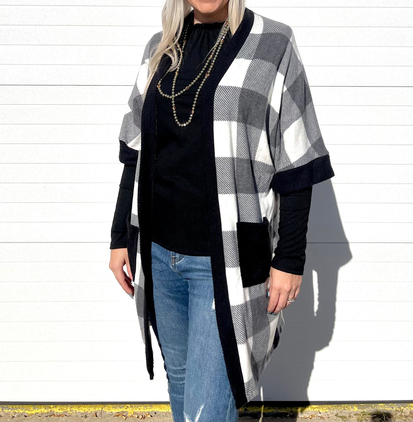 White Birch- Faded Buffalo Plaid Cardigan