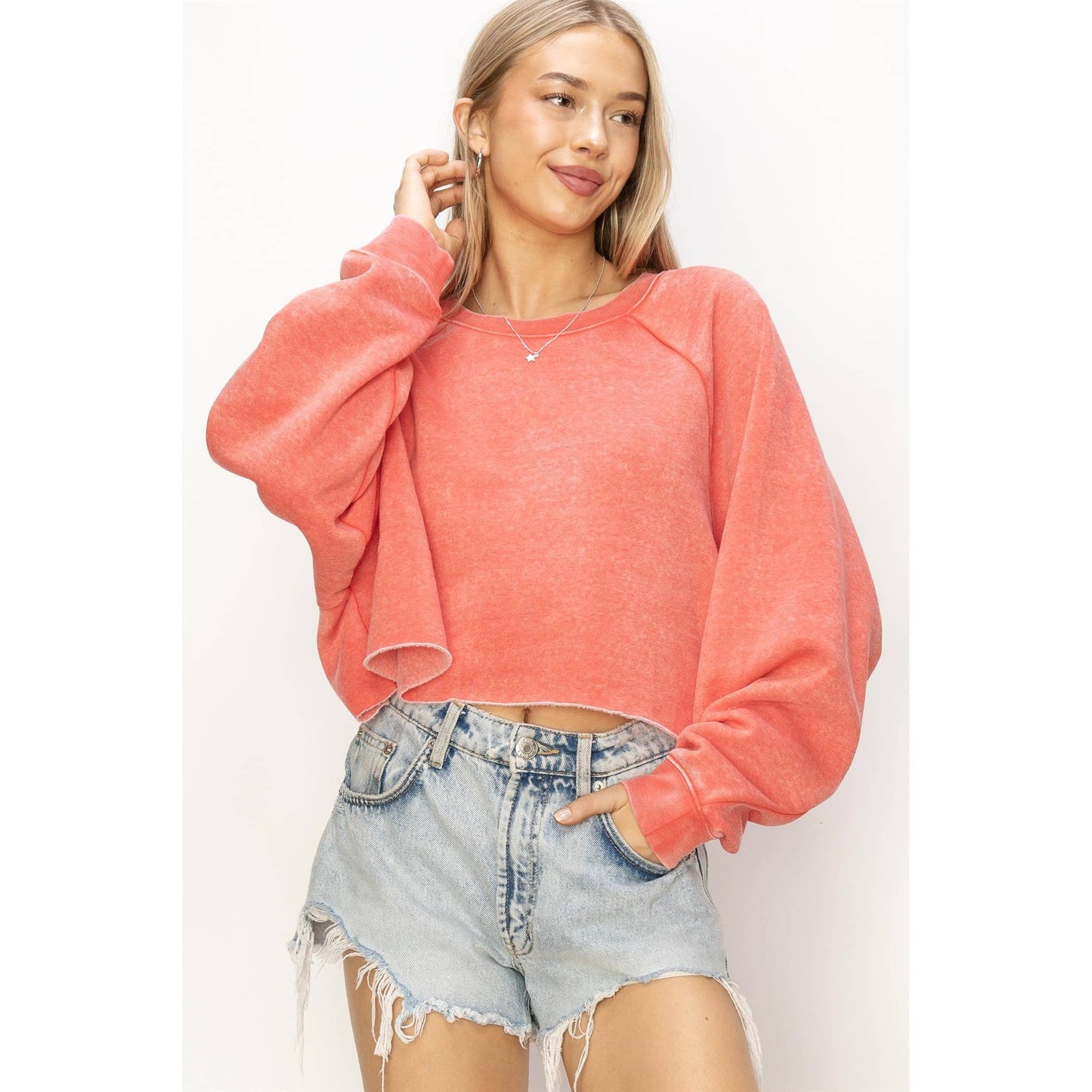 DZ24C251-LAID BACK CROP SWEATSHIRT: S / WATERMELON