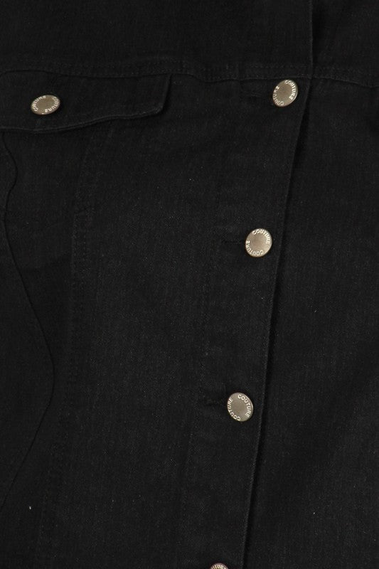 BETA HOUSE - Plus Size Black Solid Cropped Denim Jacket