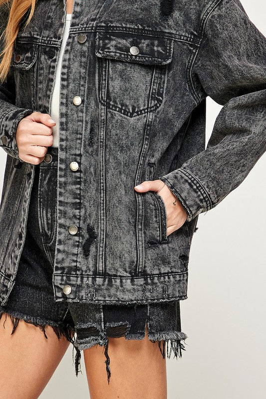 Oversized washed black denim jacket hotsell