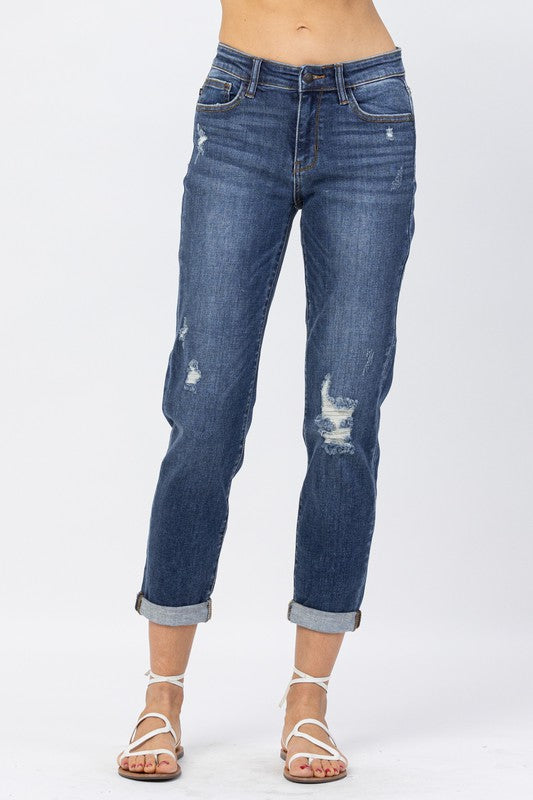 JUDY BLUE- Mid Rise Slim Fit Destroyed & Cuffed