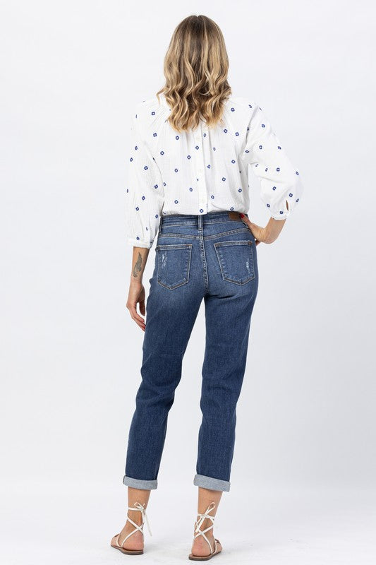 JUDY BLUE- Mid Rise Slim Fit Destroyed & Cuffed