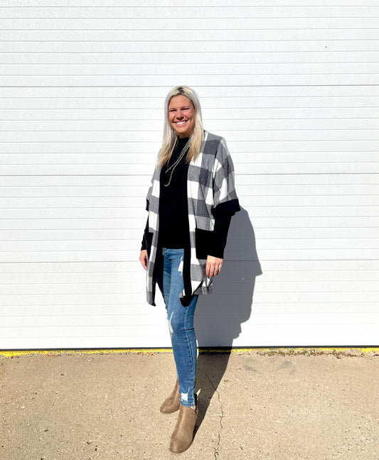 White Birch- Faded Buffalo Plaid Cardigan