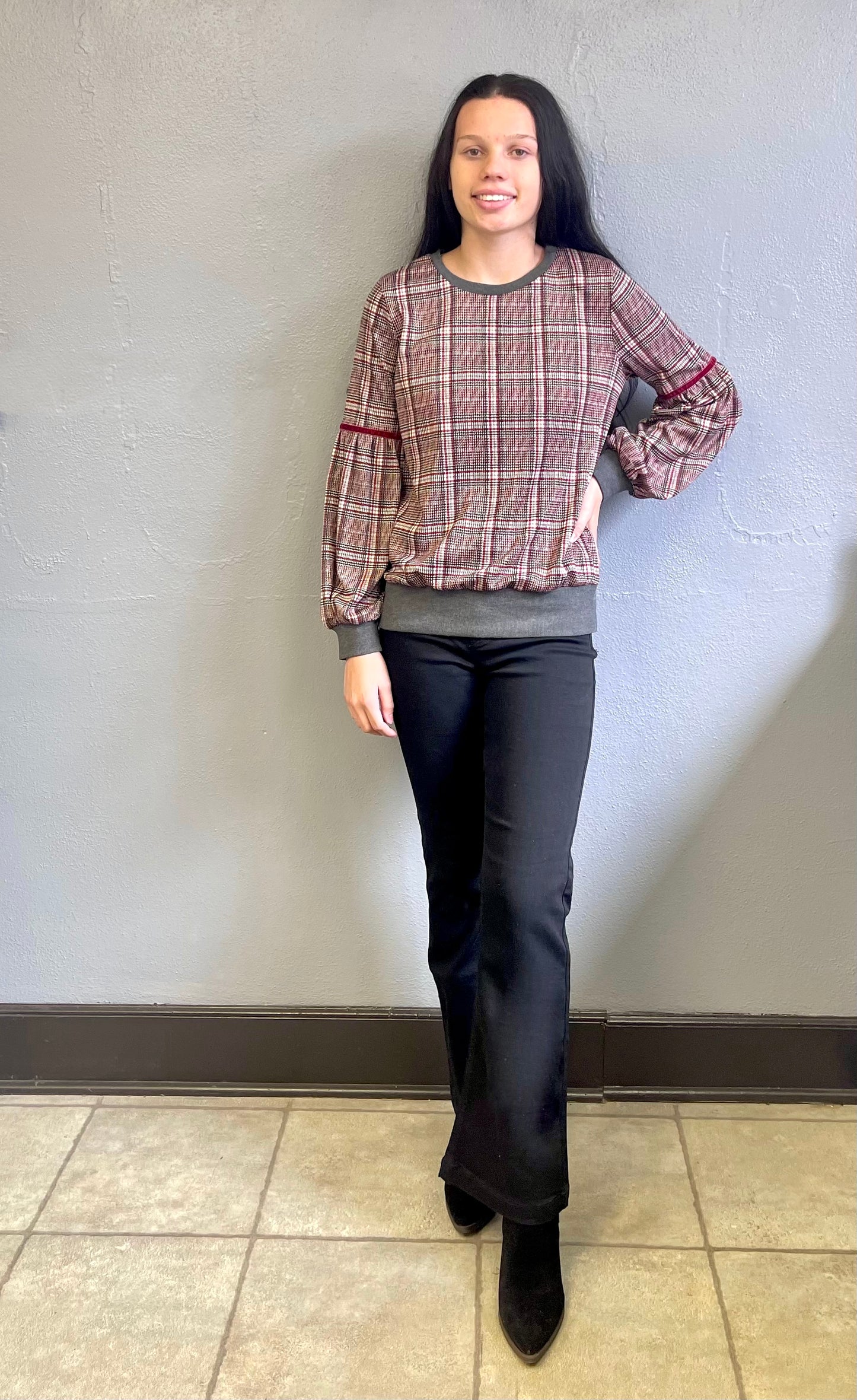 HEM AND THREAD- Plaid Sweatshirt